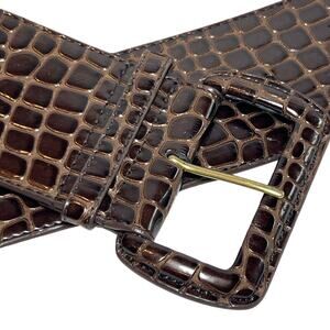 VTG 90s Faux Leather Reptile Print Belt Brown Black Accents Size Medium Large